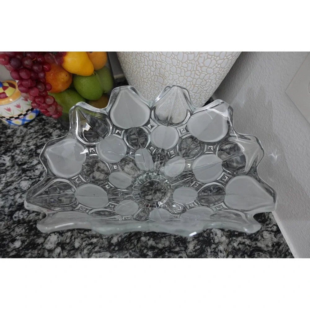 Crystal clear industries Moravia pattern press glass footed centerpiece‎ bowl
